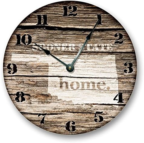 OKLAHOMA State Map Wall Clock old weathered boards rustic cabin country decor