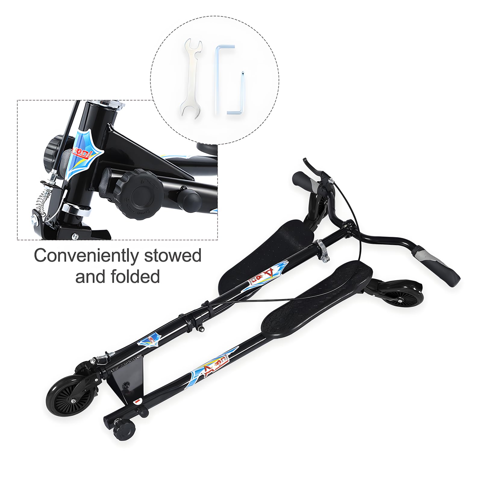 Swing Wiggle Scooter, 3 Wheels Drifting Folding Kick Scooter with 4-Level Adjustable Height/Foldable for Kids/Woman/Men Age 6+ Years Old
