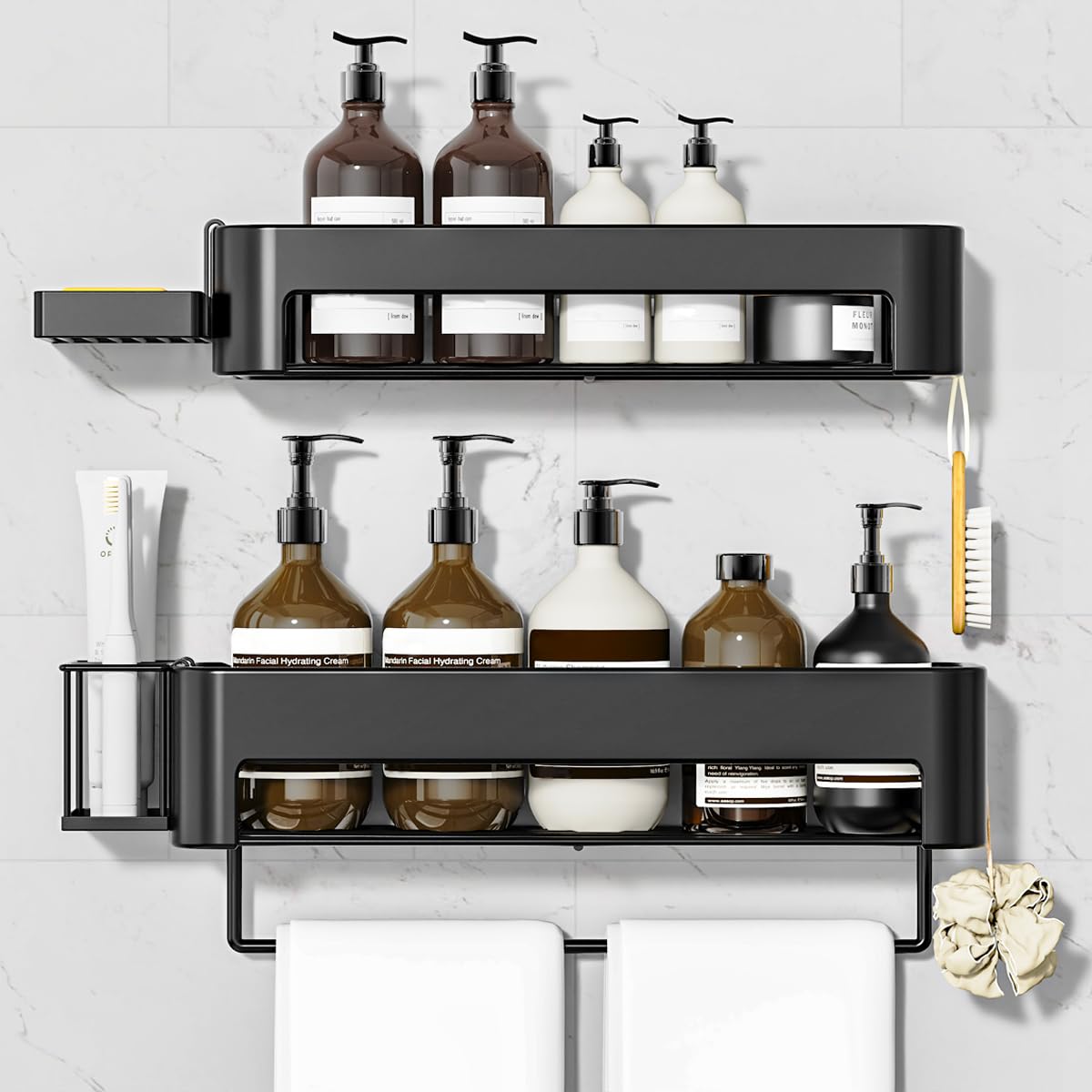 Photo 1 of necvha Large Shower Caddy, 4 Pack Adhesive Shower Organizer, 15.15in Large Capacity Bathroom Shelves, No Drilling for Bathroom Organizers and Storage & Home Decor & Kitchen (black)