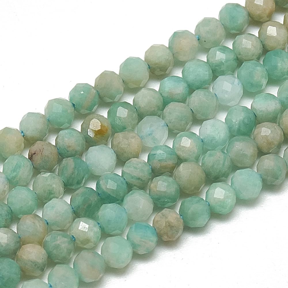 Airssory 110 Pcs 3~3.5mm Natural Russia Amazonite Beads Strands Faceted Round Small Loose Crystal Gemstone Bead Spacer for Jewelry Making Crafting