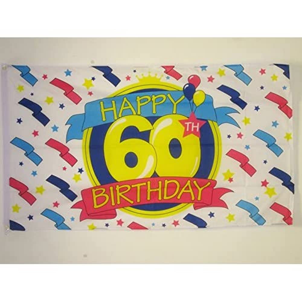 AZ FLAG - Happy 60Th Birthday Flag - 3x5 Ft - 100D Polyester 60Th Birthday'S Party Banner with Two Metal Grommets - Fade Resistant - Vivid Colors - 3' x 5' Feet - 150x90 Cm