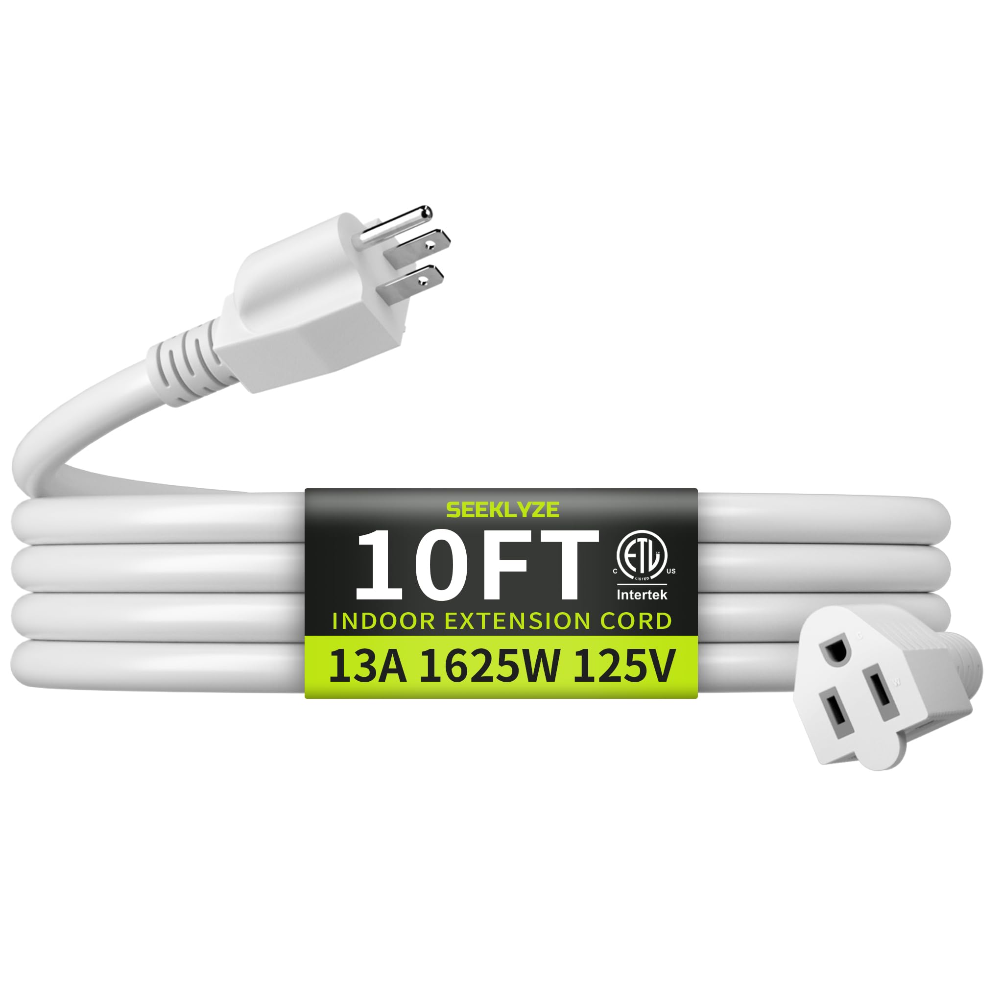 Photo 1 of 16/3 White Extension Cord 10 FT, Indoor Extension Cord for Laptops, Coffee Makers, Office Home Appliances, 3 Prong Resistant Cable Flexible, 13A 125V 1625W ETL Listed