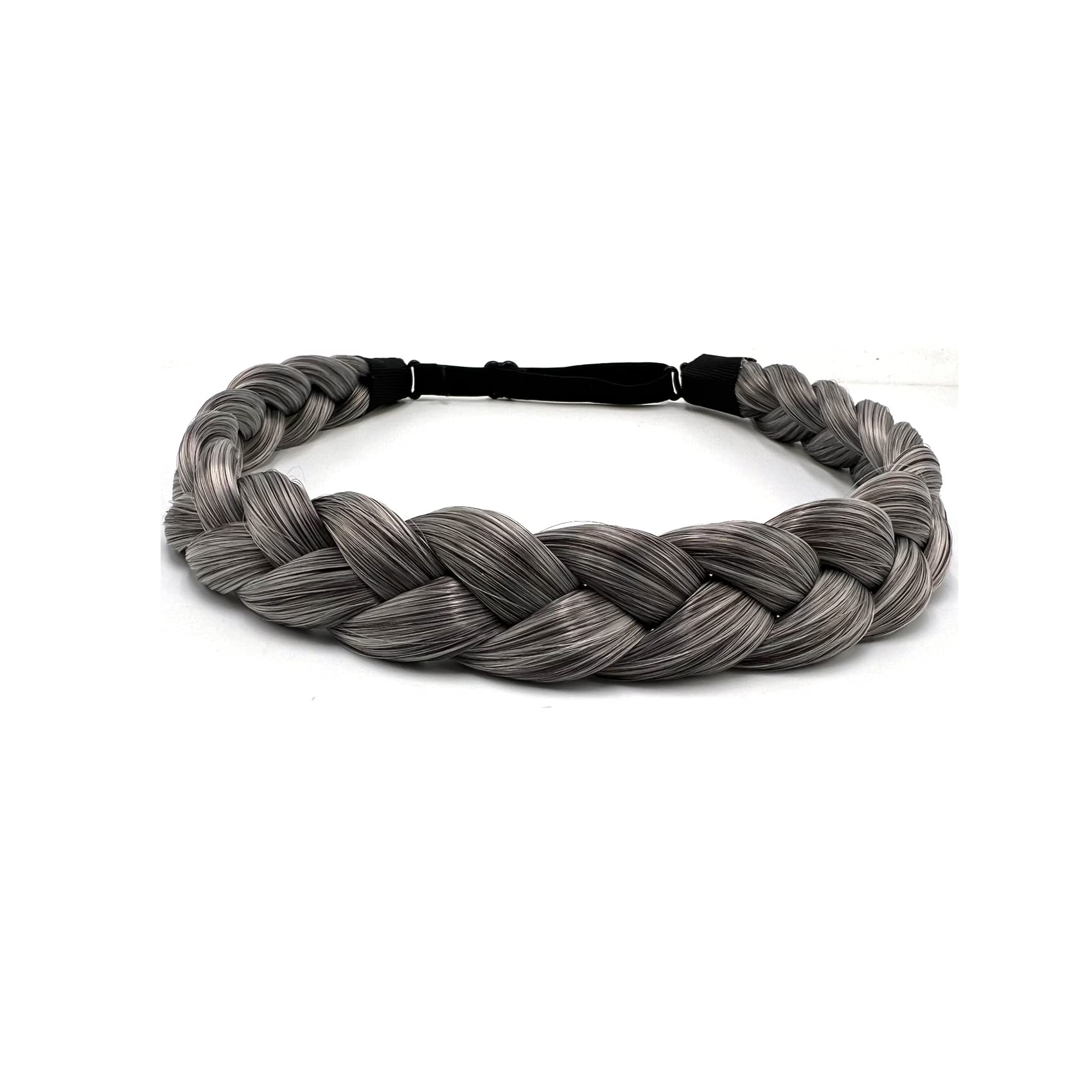 TOECWEGR Braided Headband 3 Strands Synthetic Hair Braided Headband Classic Chunky Elastic Hairpiece Women's Beauty Accessories (Silver Grey-La)