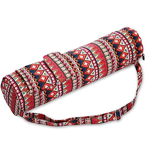 IUGA Yoga Mat Bag Easy Access Zipper with 2 Functional Storage Pockets, Fine Canvas with Eco Printing, Adjustable Shoulder Strap