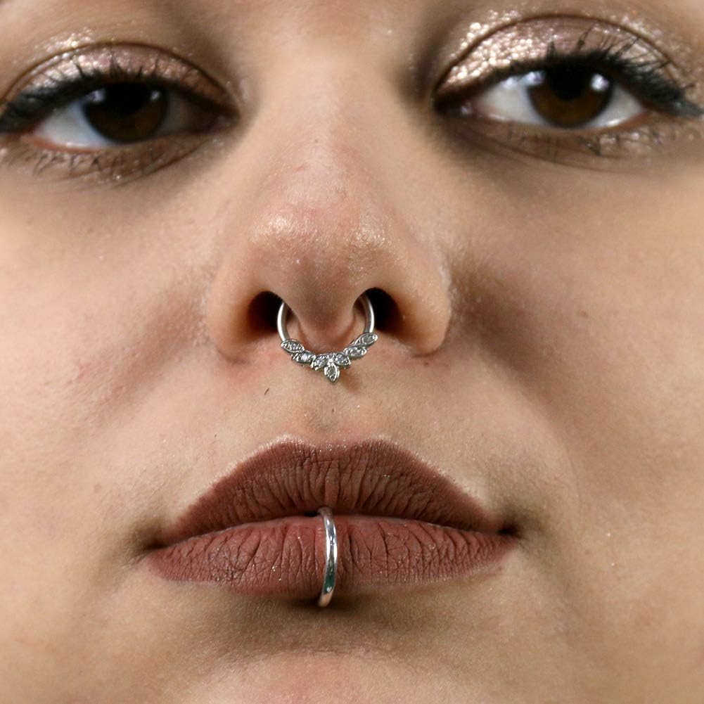 OUFER 16G 316L Stainless Steel Daith Earrings Hoop Cluster CZ Hinged