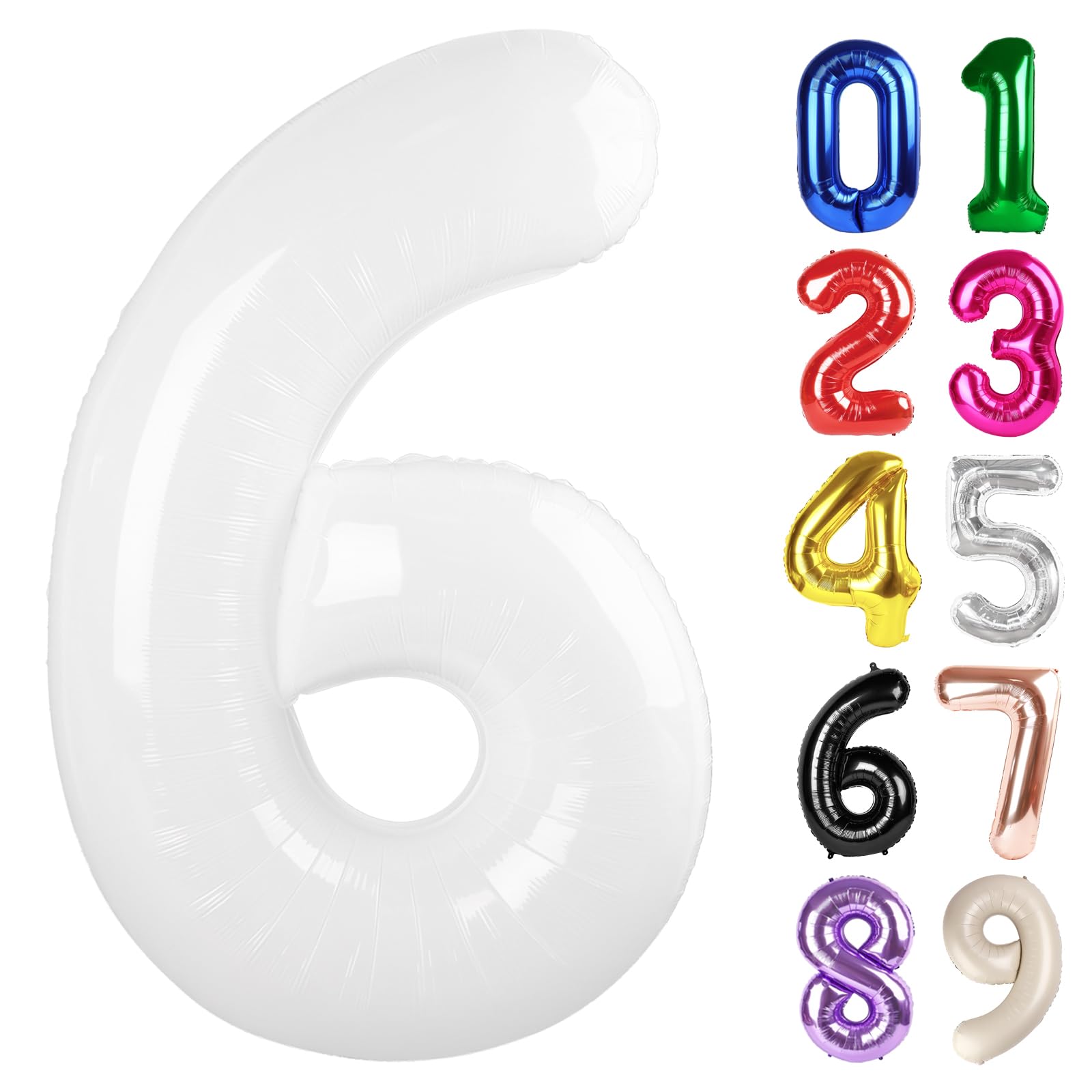 Photo 1 of 6 Balloon - White Birthday Number Balloons, 40 Inch Large Foil Balloons for Men Women Boys Girls White Themed Birthday Decorations