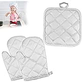 DOERDO 3 Pack Kid Oven Mitts for Children Heat Resistant Kitchen Mitts and Hot Pads, Great for Cooking Baking, Age 4-12 (7"x4.7", Silver)