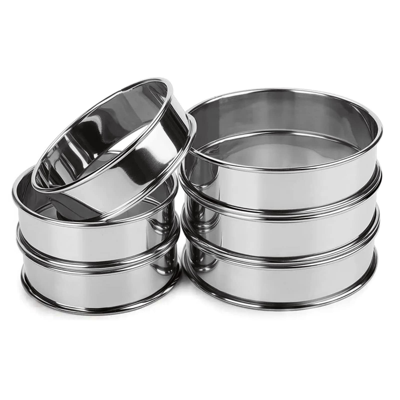 Serlium Tart Ring, 6 Pcs Double Volume Easy Demoulding Crumpet Rings DIY Stainless Steel Muffin Rings for Frying Fried Eggs Pancakes Mcmuffin Omelettes Crumpets (10CM)