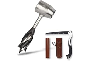 YUESHENG Bushcraft Gear Hand Auger Drill,Survival Tools with Folding Saw Making Wooden Rocket Stoves, 1”Dia Drill Peg and Scotch Eye Maker Settlers Wrench for Camping Shelter Building (1“Dia)