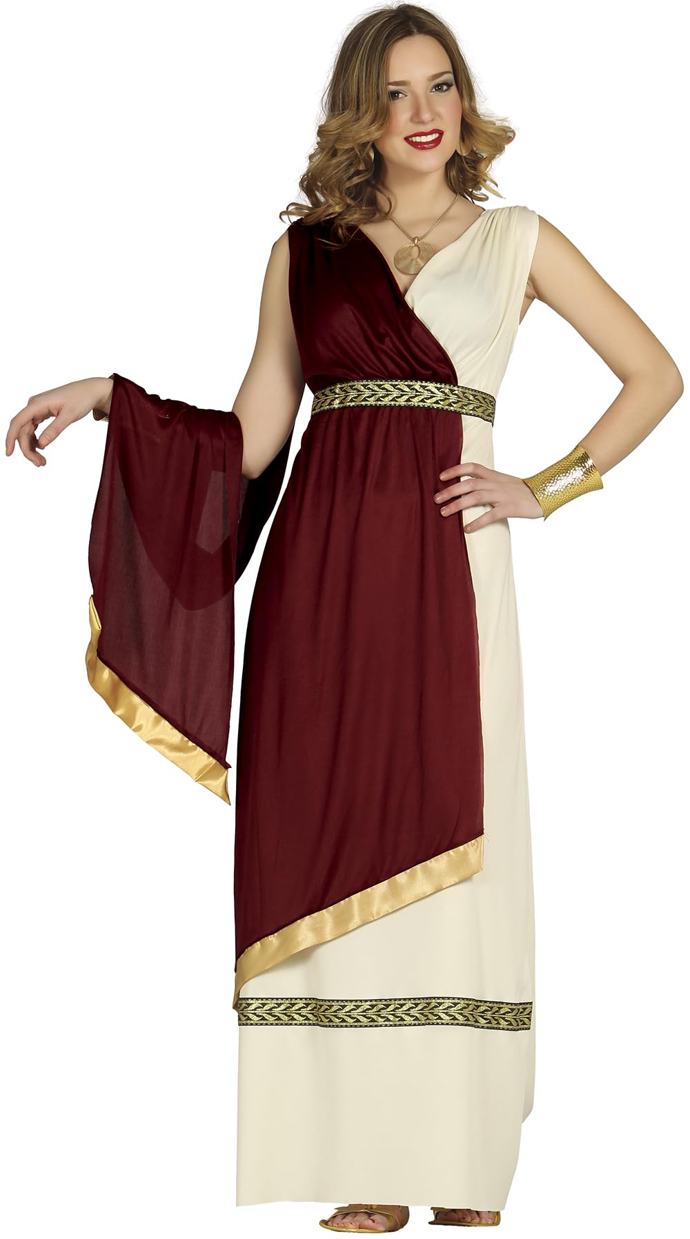 FIESTAS GUIRCA | Roman Woman Fancy Dress Costume (14-16/L) - Cape, Belt and Tunic - Roman and Greek Costumes for Halloween, Carnival and Fancy Dress Parties - Ideal for Adults - Burgundy and Beige