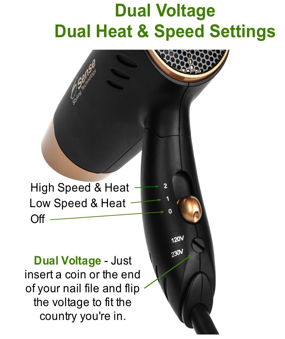 Travel Hair Dryer Dual Voltage Meets UL 859 Standards Compact Folding