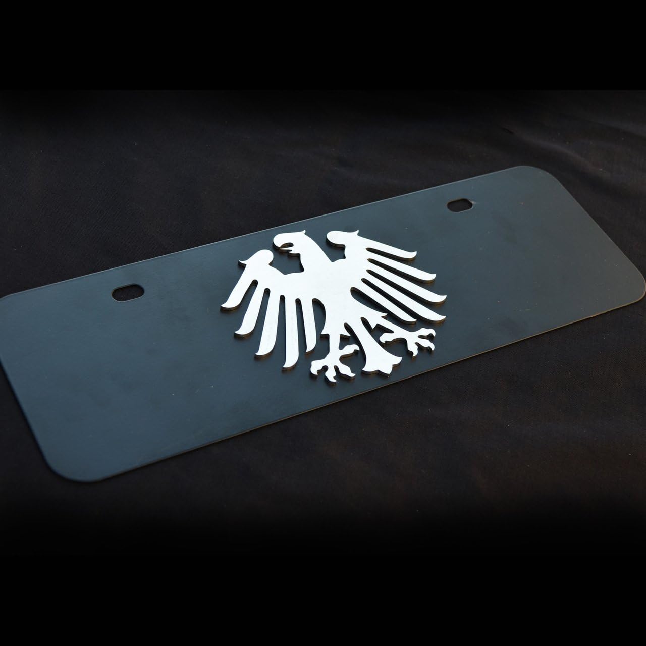 Classic German Germany Black Decor License Plate Stainless Steel Emblem Ornament w. Hardware Sleek Style