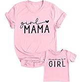 Mommy and Me Outfits Cute Love Heart Graphic Mama Girl Matching Shirts Mom and Daughter Tshirt Casual Short Sleeve