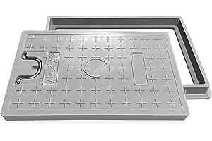 Natotela Rectangle Manhole Cover and Frame 26x18in,Fiberglass Septic Tank Cover and Base,Clear Opening Size 22x14in,Solid Top Cover Size 24x16in,Recessed Sewer Cover W/Handle for outside,yard,pavement