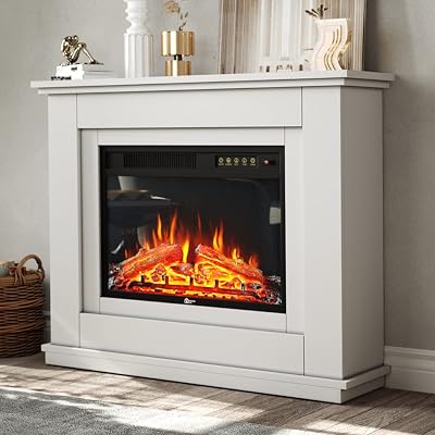 INMOZATA Electric Fire and Surround 40 inch White Fireplace with Remote