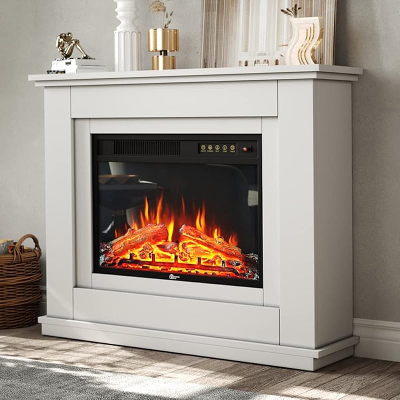 INMOZATA Electric Fire and Surround 40 inch White Fireplace with Remote