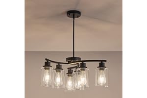 OTeedo 6-Light Modern Farmhouse Black Chandeliers for Dining Room,21.7" Kitchen Black Chandeliers Over Table,Adjustable Height Hanging Whirlwind Pendant Lights,Clear Glass Shade Ceiling Light Fixture