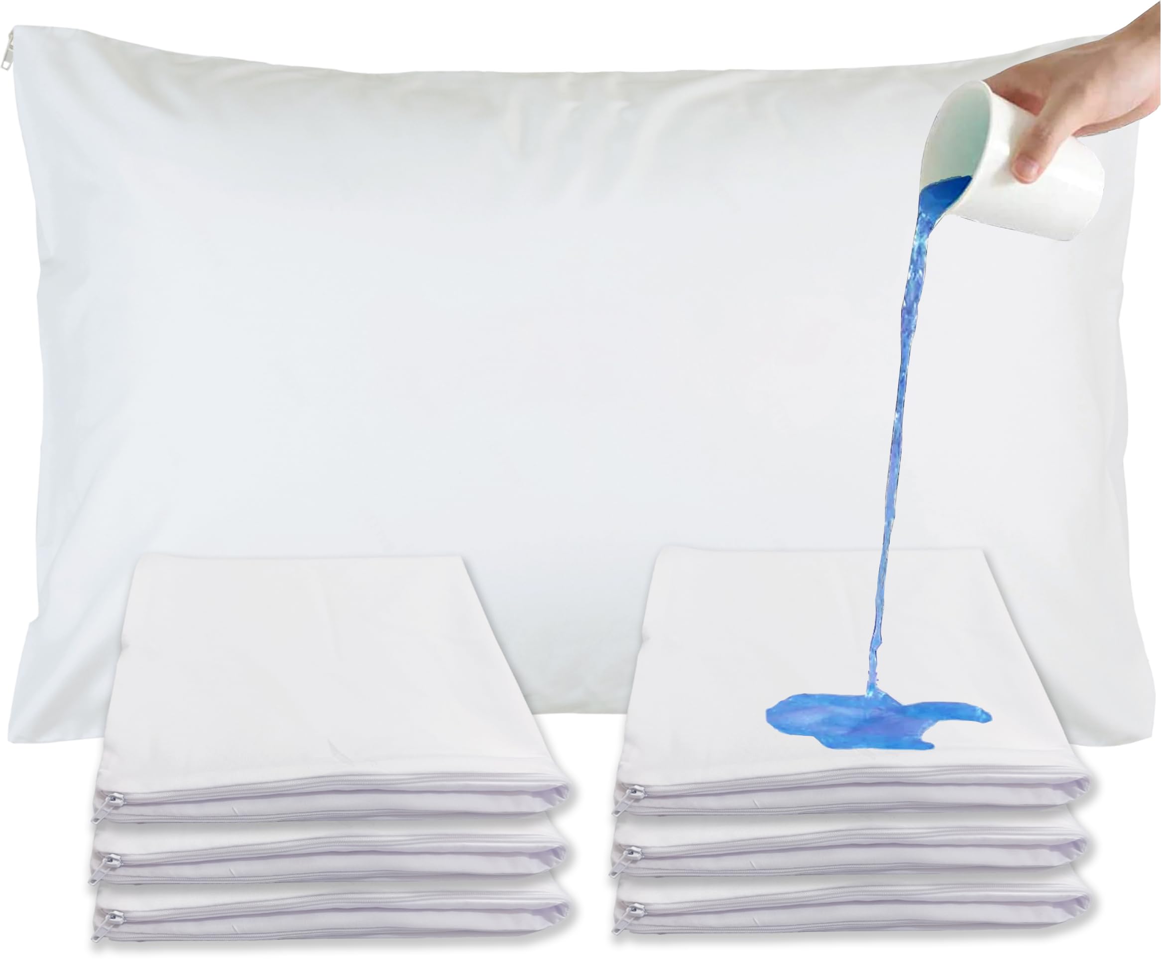 Sirenpho Pack of 6 Waterproof Pillow Protectors Zippered Covers 50x75cm, Anti Dust Mite, Anti-Allergy Hotel Quality Pillow Case, Pillow not Included