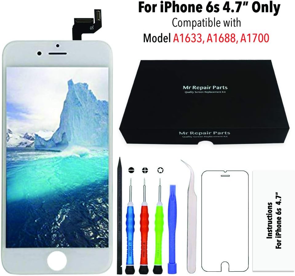 for iPhone 6s White (4.7 Inch) LCD Screen Replacement Display Touch Digitizer Assembly + Repair Tools, Compatible with Model A1633, A1688, A1700