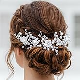 Banatra Flower Bride Wedding Hair Vine Silver Pearl Headband Hair Piece Crystal Bridal Hair Accessories for Women and Girls (Silver, One Size)