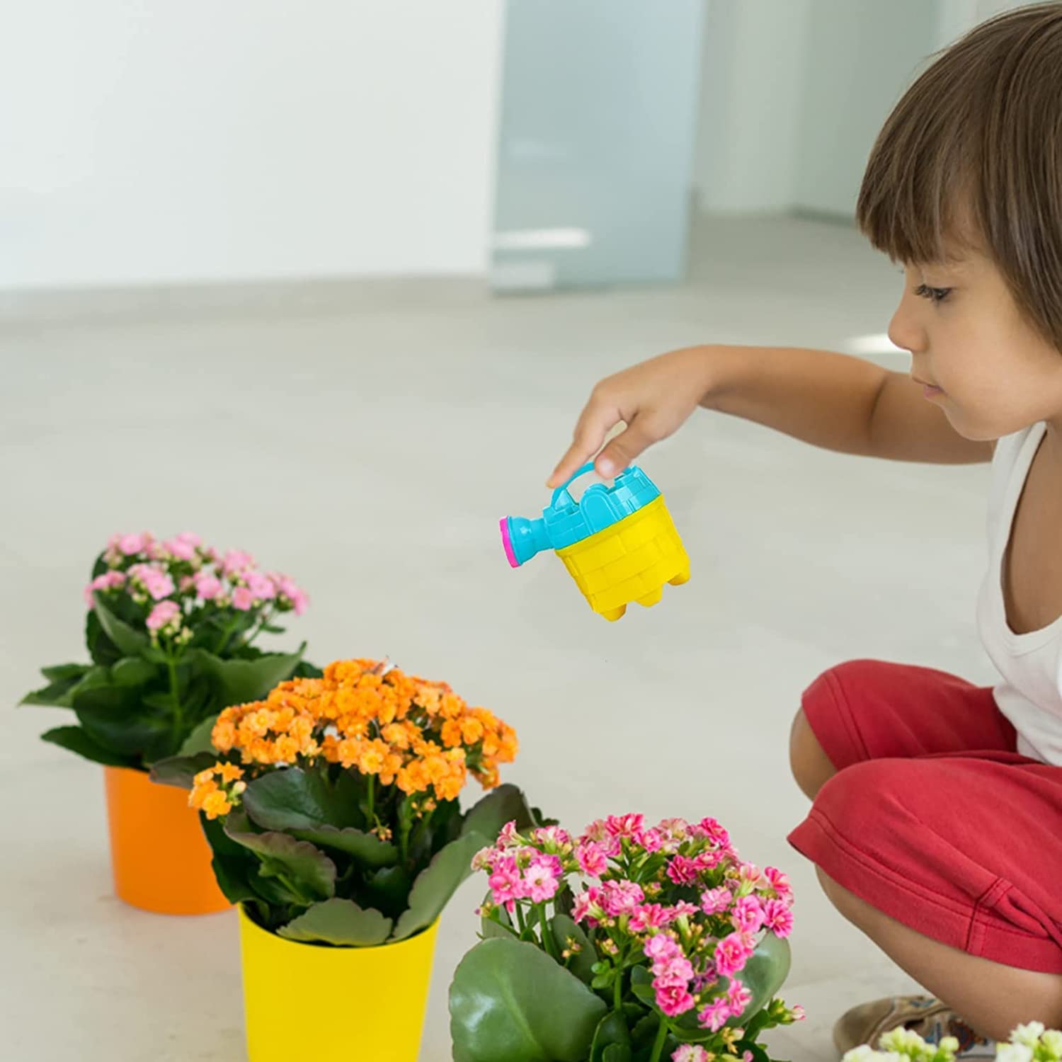 4E's Novelty Kids Watering Cans Bulk (Mini) 6 Pack, 4.5 Inch Plastic - Gardening Planting Tools for Kids & Toddlers, Beach Party Favors Gifts, Bulk Sand Toys, Easter Basket Stuffers