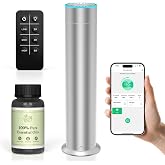 TURNRISE Waterless Scent Diffuser Starter Kit: 1200 Sq Ft Coverage Rechargeable Waterless Diffuser with LED Light &amp; Remote &amp; App - Waterless Essential Oil Diffuser for Home Hotel Silver