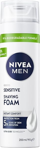 NIVEA MEN Sensitive Shaving Foam 6 x 200ml – Chamomile Witch Hazel 0% Alcohol