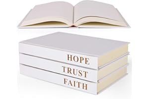 suruim Linen Covered Decorative Books, Set of 3 - Neutral Home Decor Coffee Table Books with Wooden Beaded Tassel for Rustic Farmhouse Modern Decor, Bookshelf Decor, Boho (White)