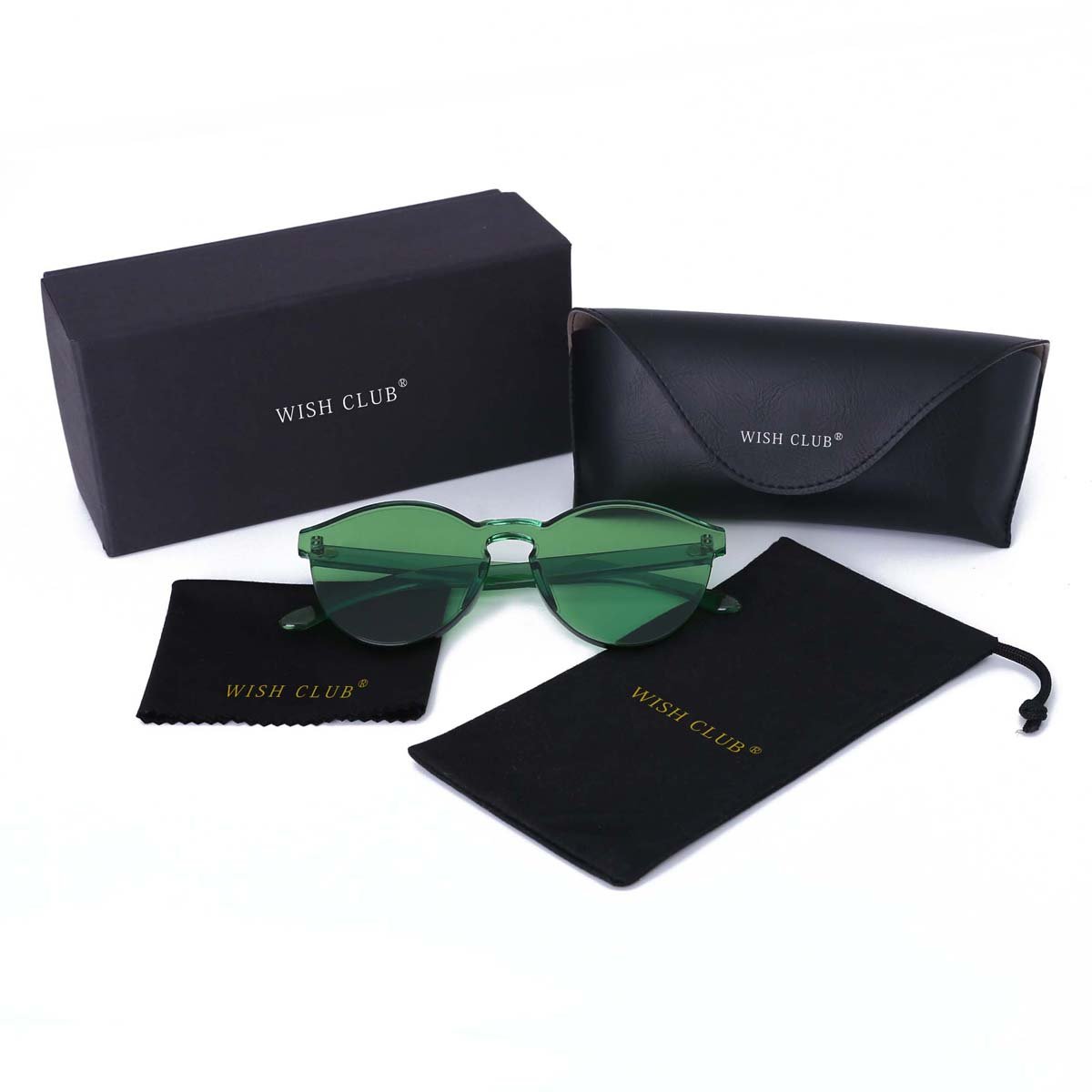 WISH CLUB Cat Eye Rimless Sunglasses for Women Oversized Lightweight Transparent Glasses Candy Color Eyewear (Green)