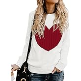 QIXING Women's Pullover Sweater Round Neck Long Sleeve Heart-Shaped Sweater