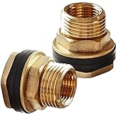 Uenede Solid Brass Bulkhead Fitting 3/8" Female x 1/2" Male, 2PCS | Fit for 3/4" ID Hole to Install Water Tank Connector Compression Bulkhead Fittings