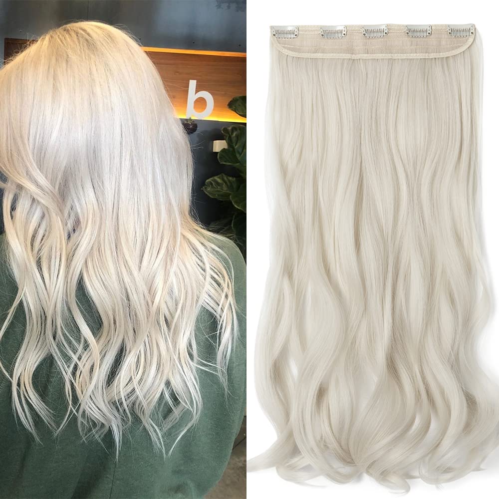24 Inch One Piece 5 Clips Matte Material Hair Extension Curly Wavy Clip In Hairpiece Synthetic For Women Beauty, Light Blonde