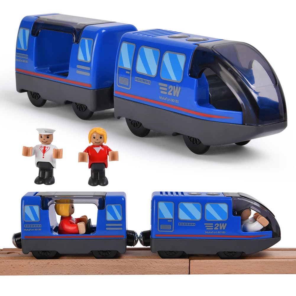 HOTUT Battery Operated Train Magnetic Connection, Electric Locomotive Train, Children's Locomotive Compatible for Children from 3 Years, Blue