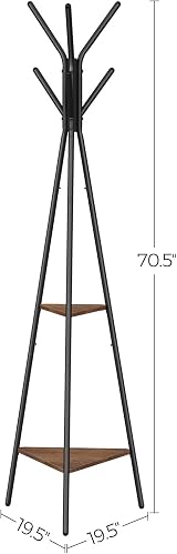 VASAGLE Coat Rack Stand Industrial 2 Shelves Hazelnut Black RCR016B01 view 8
