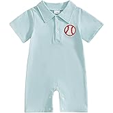 Dewadbow Baby Boy Summer Outfit Short Sleeve Embroidery Collared Romper Lapel Button Striped Bodysuit Jumpsuit Clothes