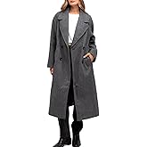 Shiyifa Womens Long Wool Coat Winter Notch Lapel Double Breasted Pea Trench Coat with Pockets