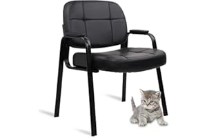 CLATINA Big Tall 400 lbs Waiting Room Chair with Padded Arms, Leather Office Guest Chairs No Wheels for Conference Reception Room and Elderly Home Desk Lobby Side Black