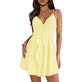 MIYIEONZ Women Sleeveless Sexy V Neck Summer Dress for Women Casual Flowy Beach Club Party Spaghetti Strap Mini Sundress
