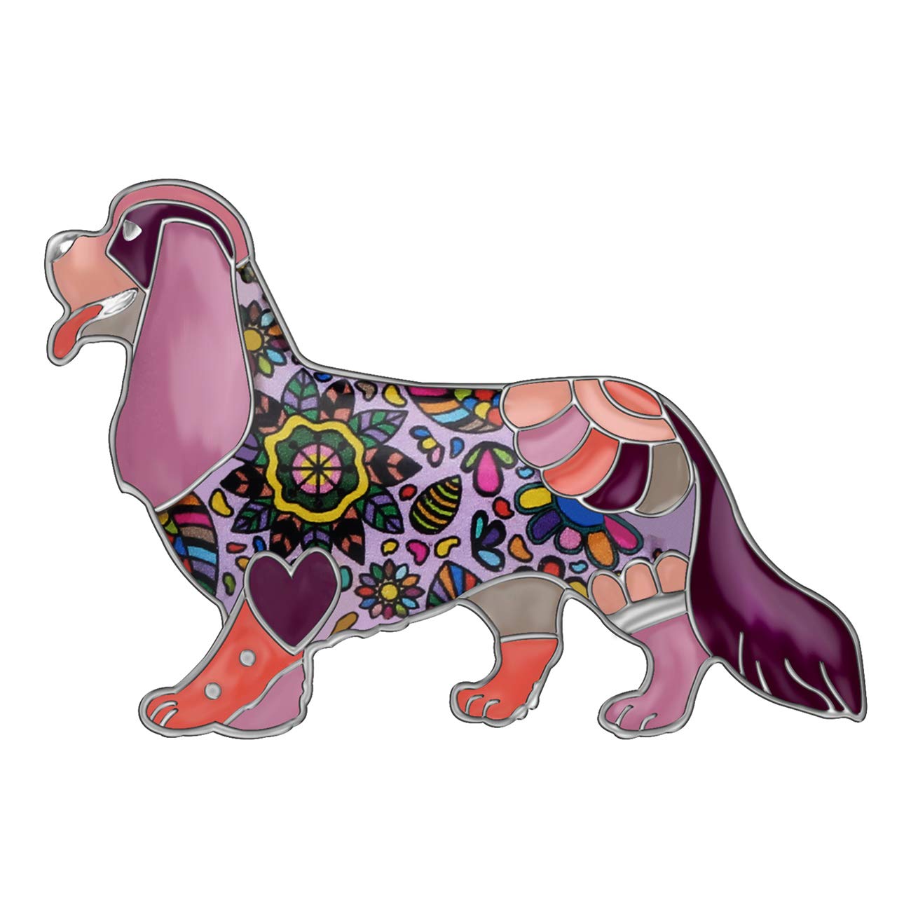 WEVENI Enamel Alloy Cute King Charles Spaniel Dog Brooch Pins Jewellery for Women Girls Dress Scarf Accessories Gift (Purple)