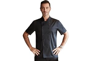 KITCHIEF Black Chef Coat With Mesh Lightweight Chef Jacket Men Short Sleeve Chef Uniform for Kitchen,Restaurant,Bakery