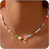 JIAOGE Valentines Day Gifts for Kids Teen Girls - Colorful Beaded Pearl Heart Initial Necklaces for Women Kids Teen Girl Gifts Trendy Stuff Cute Boho Choker Necklace for Girls Jewelry Birthday Gift