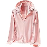 Women's UPF 50+ Sun Protection Jackets Hooded Cooling Shirts for Women with Pocket, Pink, Large