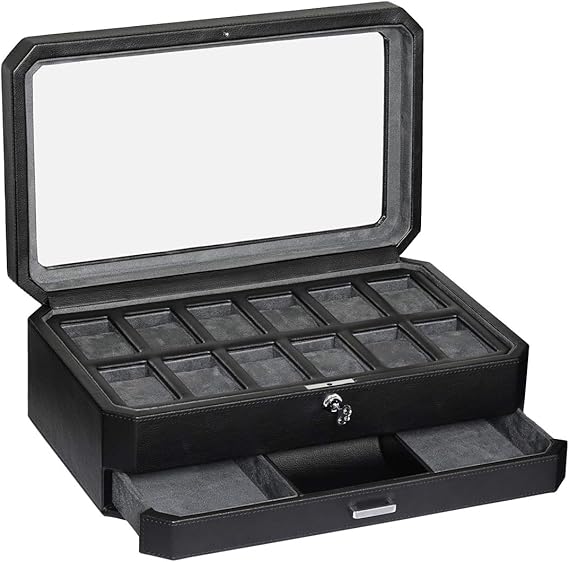 Amazon Com Valr Watch Box With Valet Drawer For Men 12 Slot