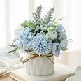 Hisow Mini Fake Hydrangea Artificial Plant In Ceramic Pot - Pink Desktop Decor For Office, Home (5.5"H)