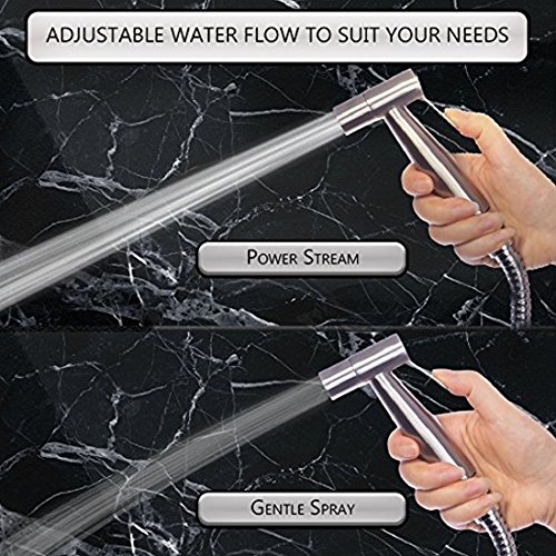 Hltd Hand Held Bidet Toilet Sprayer Kit Stainless Steel Cloth Diaper Sprayer Shattaf Bathroom Handheld Shower Nozzle Head Set with 49-inch Hose and Bracket Holder