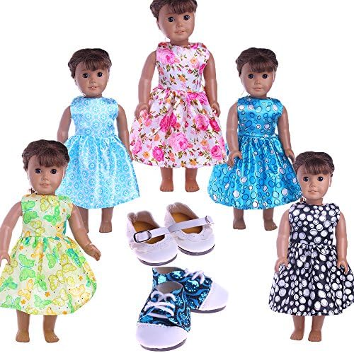 LuckDoll 5pcs Stylish Doll Outfits Clothes Set +2 Pairs Shoes Fit 18 inch American Girl Doll,My Life Doll,Our Generation and Journey Girls Dolls