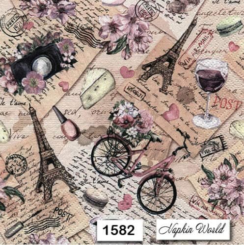 (1582) Two Individual Paper Luncheon Decoupage Napkins - Paris Collage French