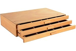 Displays2go 3-Drawer Wood Art Box for Paints, Charcoal and Drawing Tools, Beech Wood