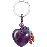 MANIFO Natural Amethyst Heart Crystal Keychain 7 Chakra Healing Gemstone Key Ring Charm for Women