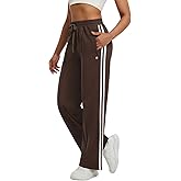 baleaf Women's Fleece Lined Pants Wide Leg Track Pants with Zipper Pockets Loose Fit Straight Leg Pull on Pants for Winter
